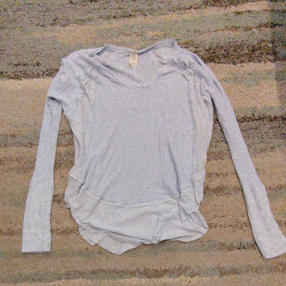 Light Blue Long-Sleeve V-Neck Women's Top